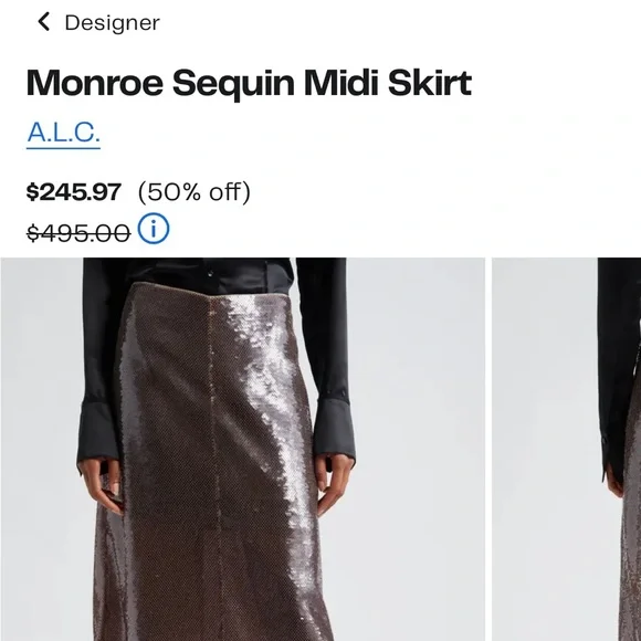 BNWOT A.L.C Elegant Sequin Monroe Skirt in Smoke - Picture 6 of 6